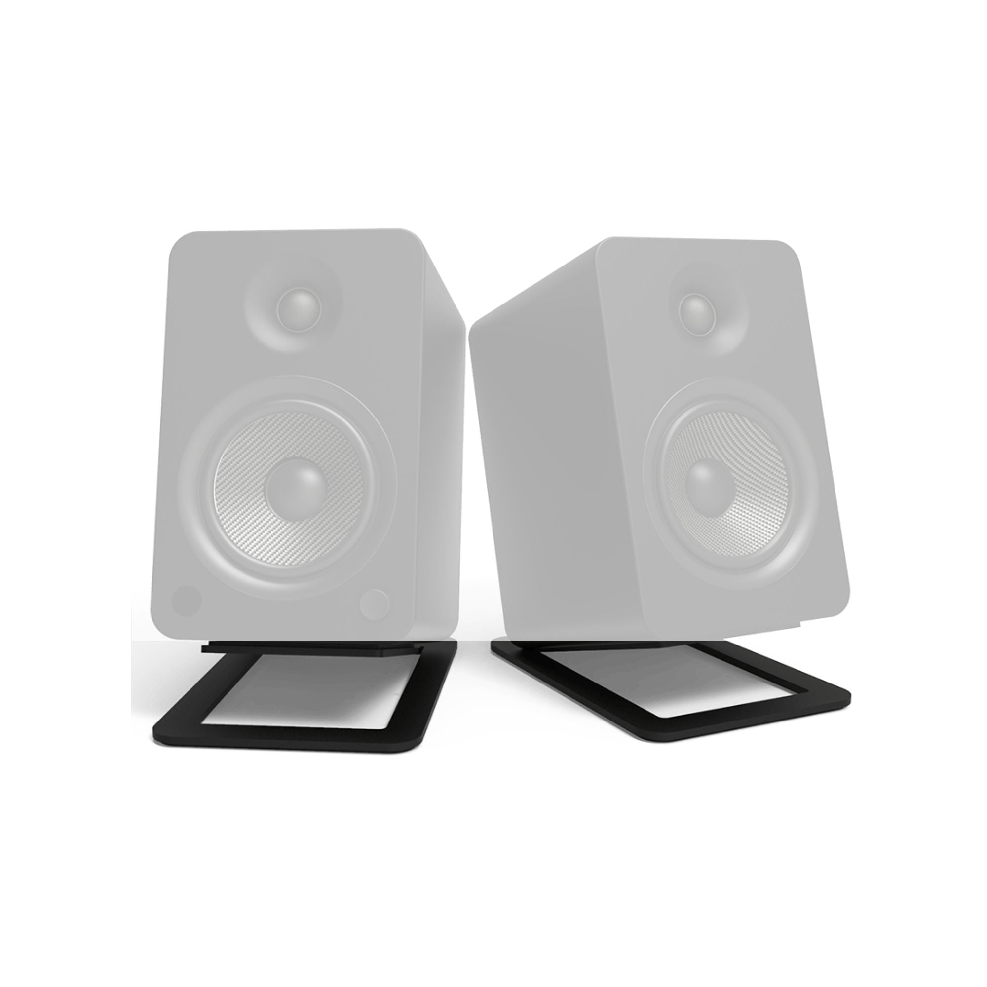 Black Kanto large desk top tilted speaker stands with adjustable angles for optimal audio positioning.