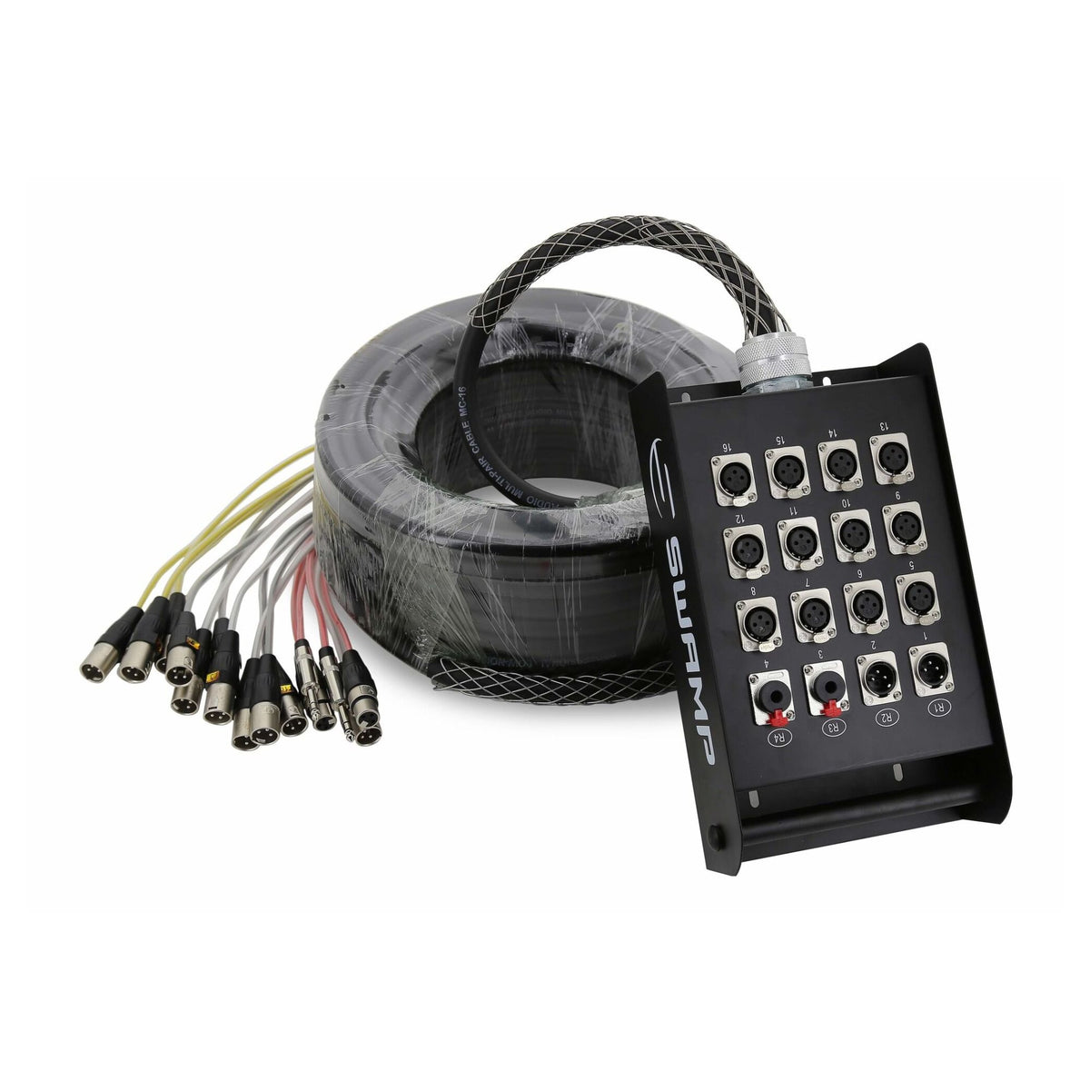 16-channel multicore cable with stage box, 30m length, used for professional PA and audio setups by Mega Music Online.