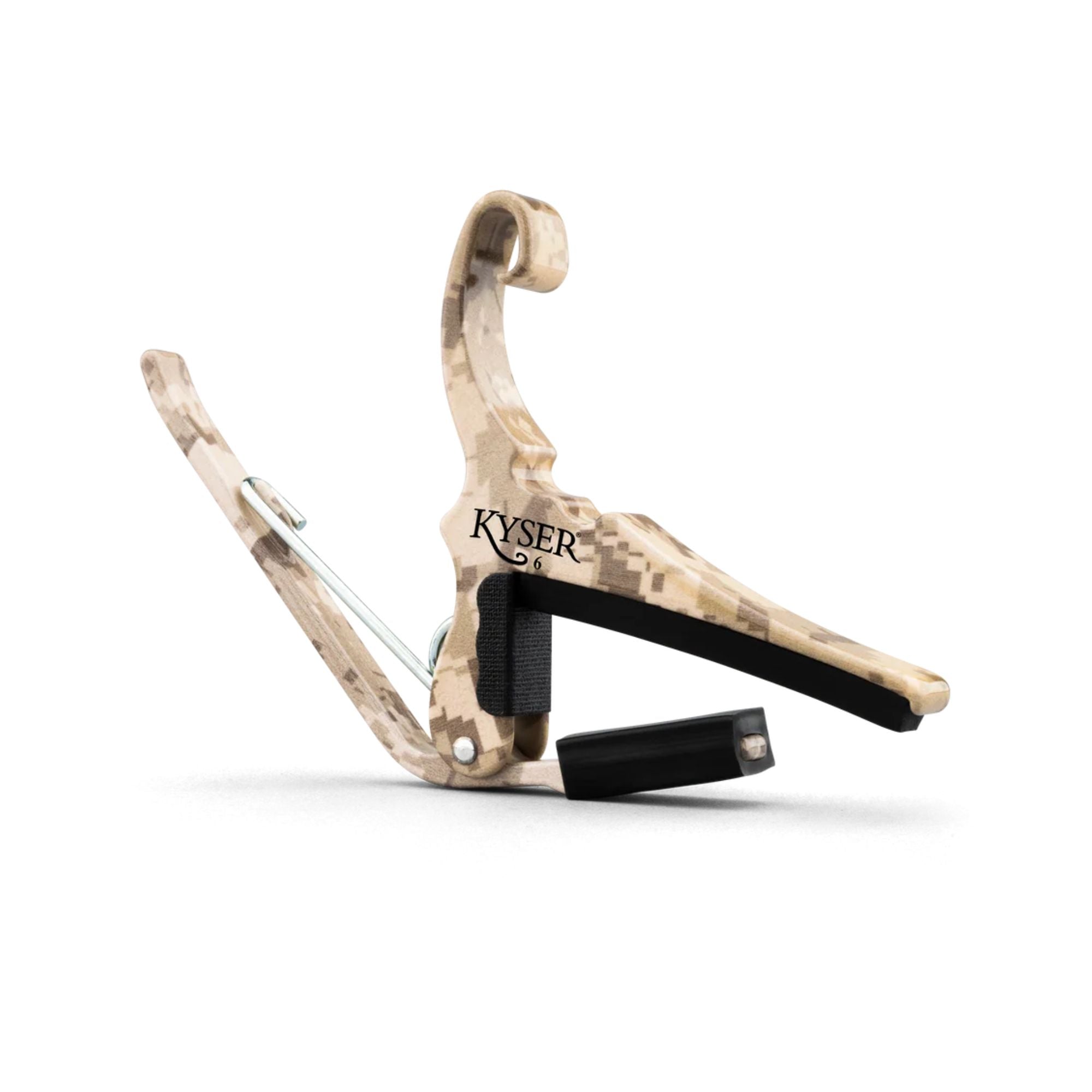 Kyser KG6 Desert Camo Guitar Capo with adjustable clamp for easy use on acoustic and electric guitars.