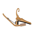 Kyser KG6 guitar capo in maple wood, adjustable clamp for acoustic and electric guitars, lightweight and durable.