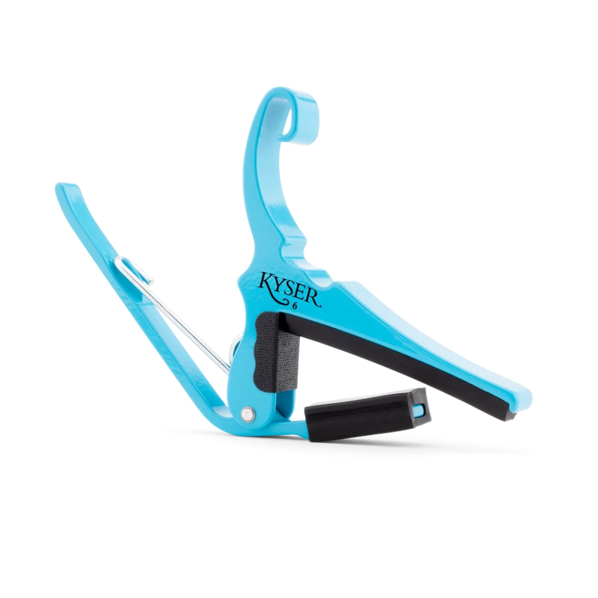 Kyser Color Waves Mr Blue Sky guitar capo in vibrant blue, designed for easy tuning and secure hold on acoustic and electric guitars.