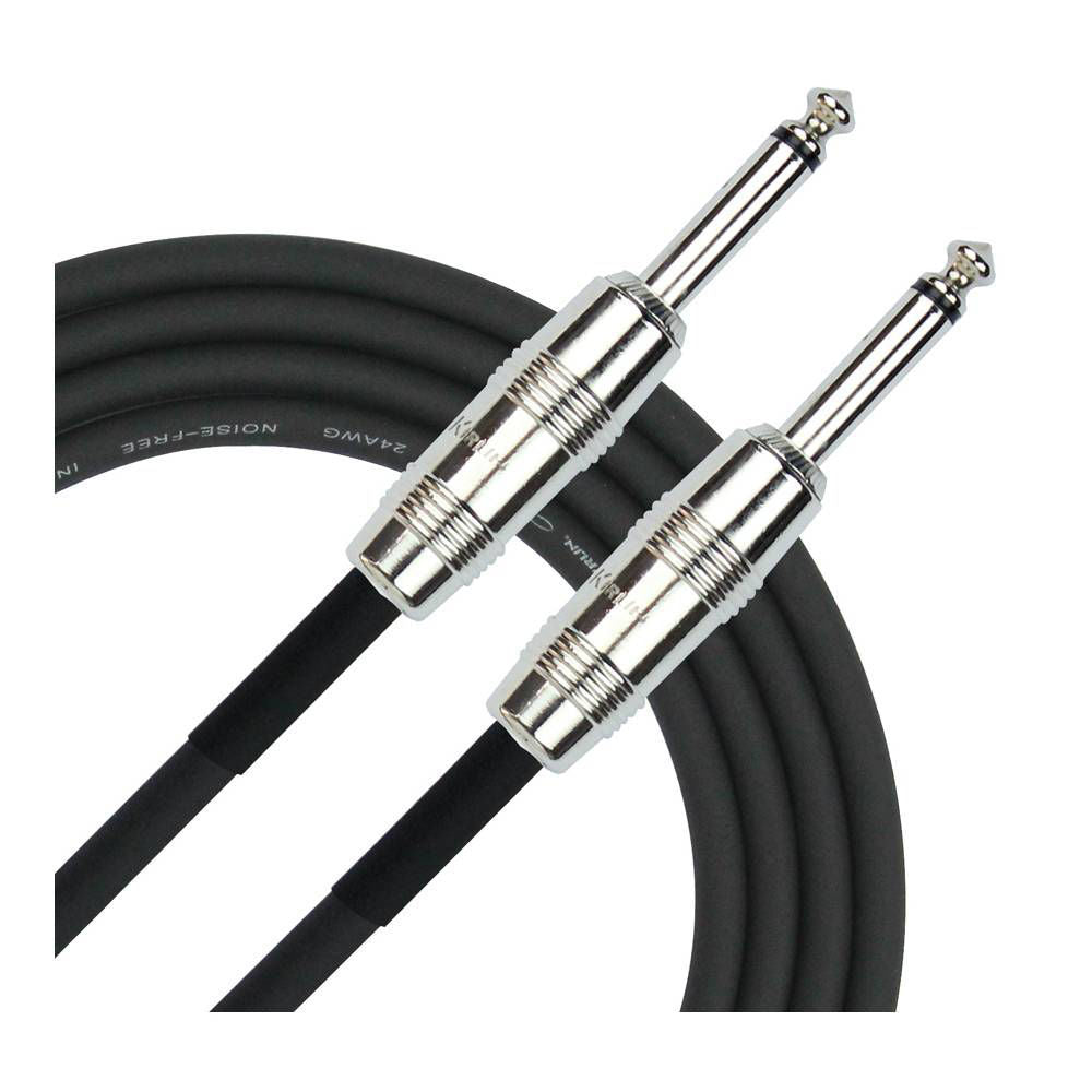 Kirlin KIPC201PN-10 10-foot guitar cable showing black insulated cable and gold-plated connectors for musical instrument use