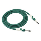 Green 20-foot Kirlin guitar cable with durable connectors, ideal for musicians and guitarists connecting instruments to amplifiers.