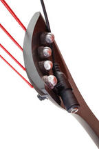 KNA DB-1 Double Bass Piezo Pickup installed on a double bass, showing the compact pickup and wiring for enhanced sound amplification.