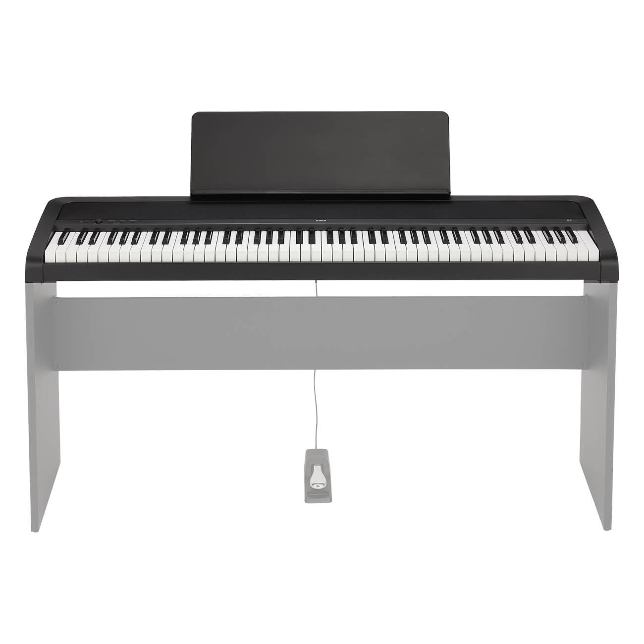 Korg B2 88-key weighted hammer action digital piano in black, portable electronic keyboard with full-size keys and sleek design.