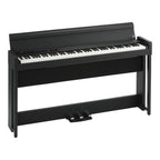 Korg C1 AIR digital piano in black with Bluetooth connectivity, featuring a sleek design and standard keyboard keys.