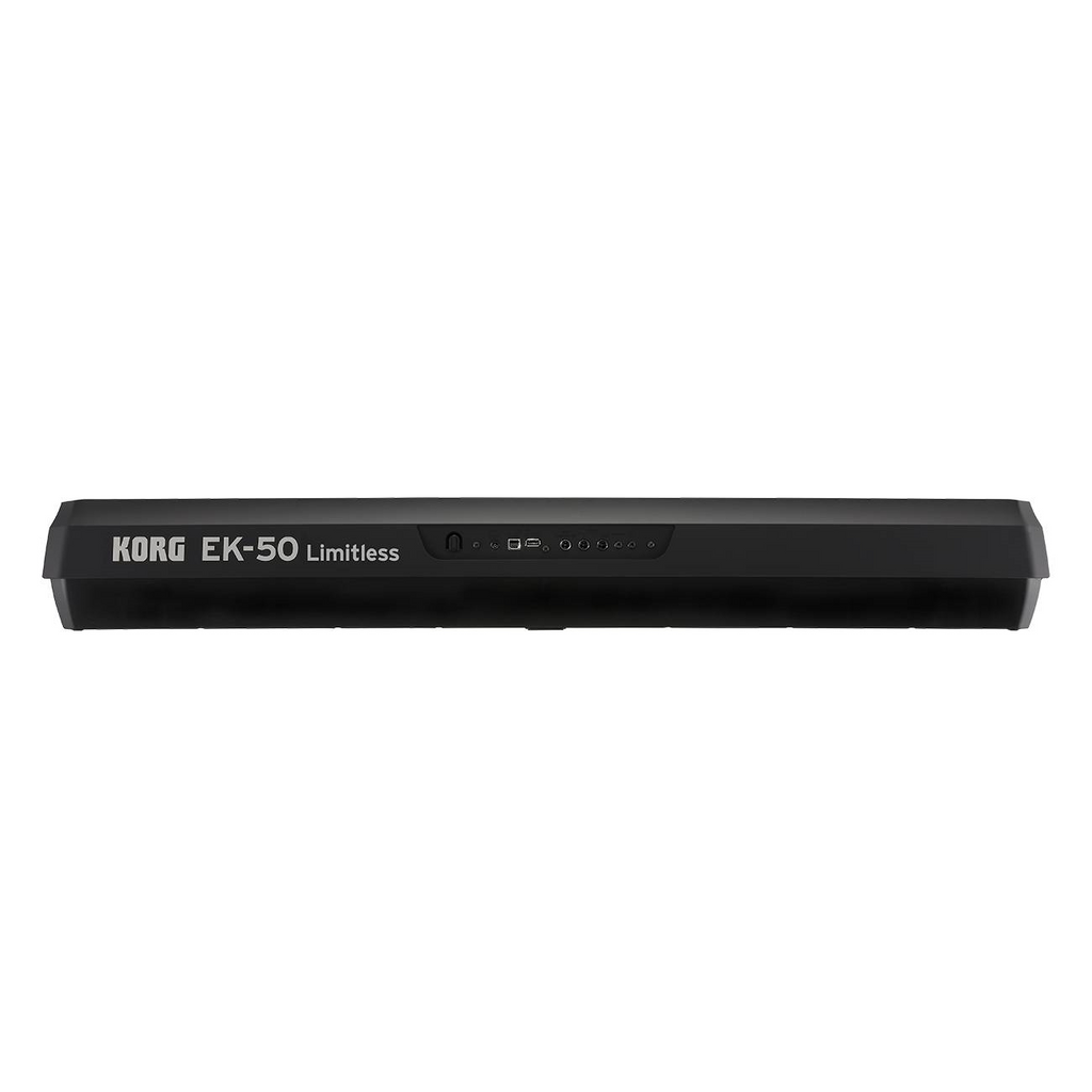 Korg EK-50L Entertainer Limitless black keyboard with stage performance controls and digital display, designed for live music performances.