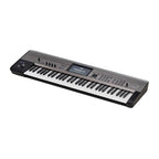 Korg Krome EX 61-key workstation synthesizer with digital interface and control knobs, showcasing its front panel and keys.