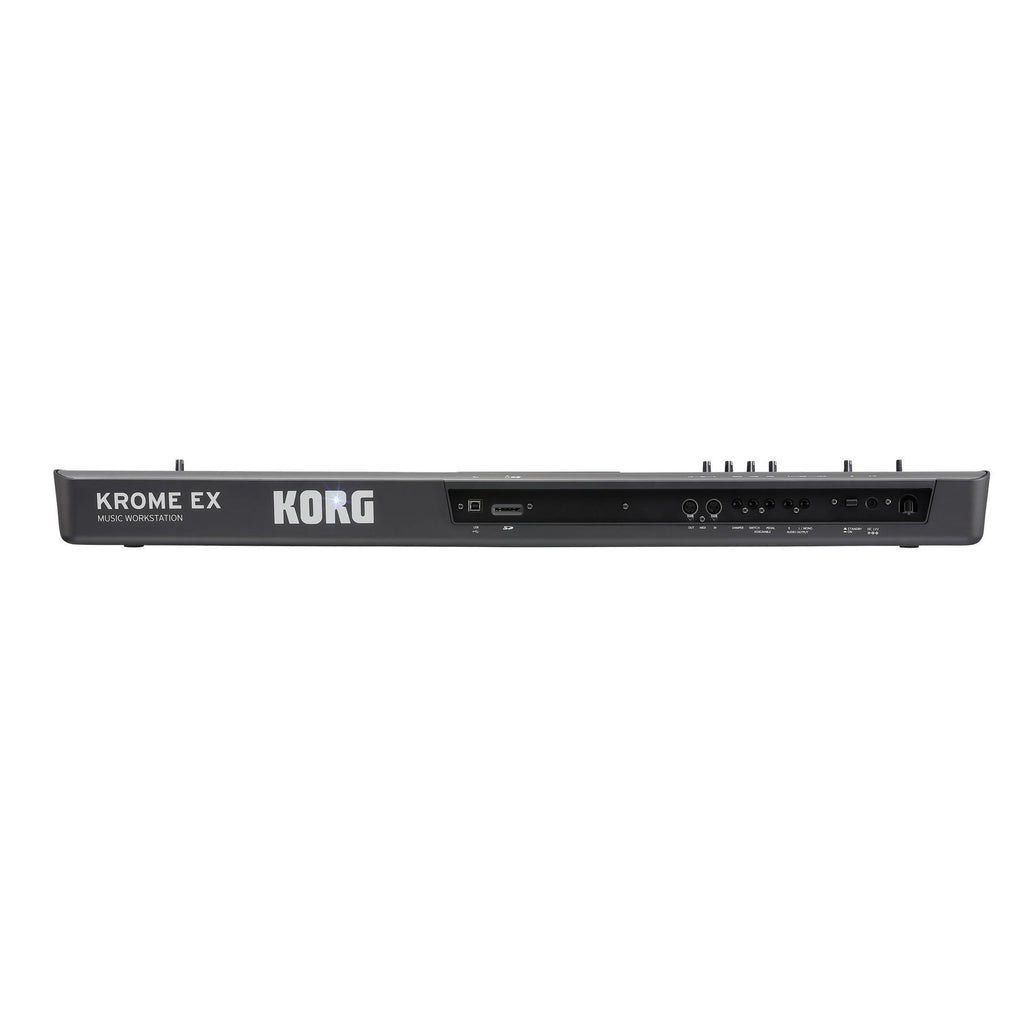 Korg Krome EX 61-key workstation synthesizer with control knobs and keyboard, ideal for music production and live performance.