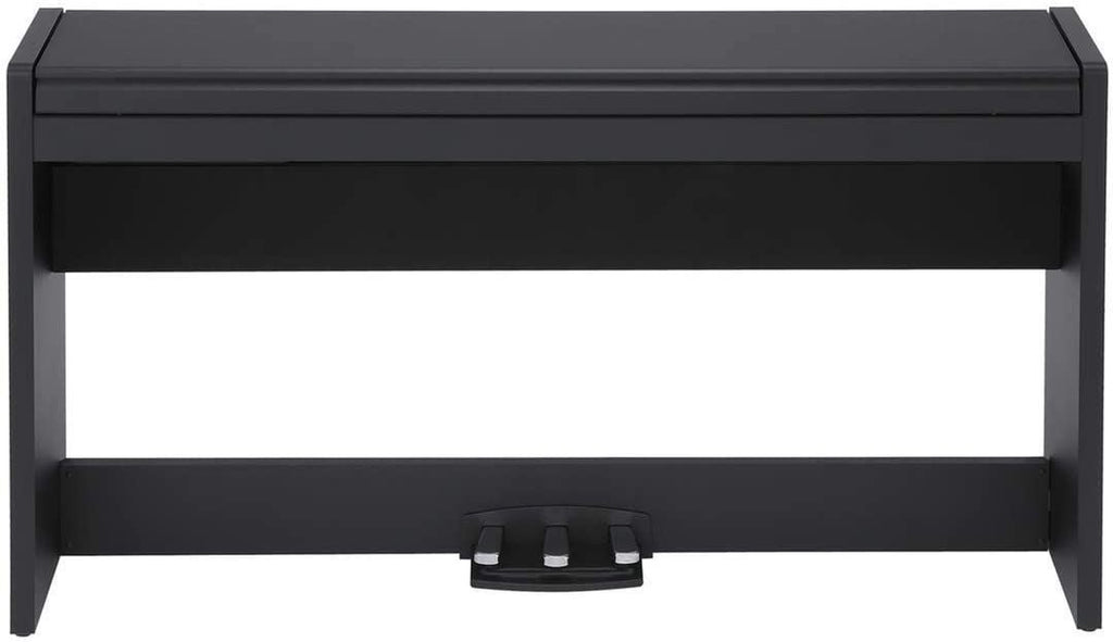 Black Korg LP-380 88-key digital piano with full-size keys and sleek design, showcasing its modern keyboard features.