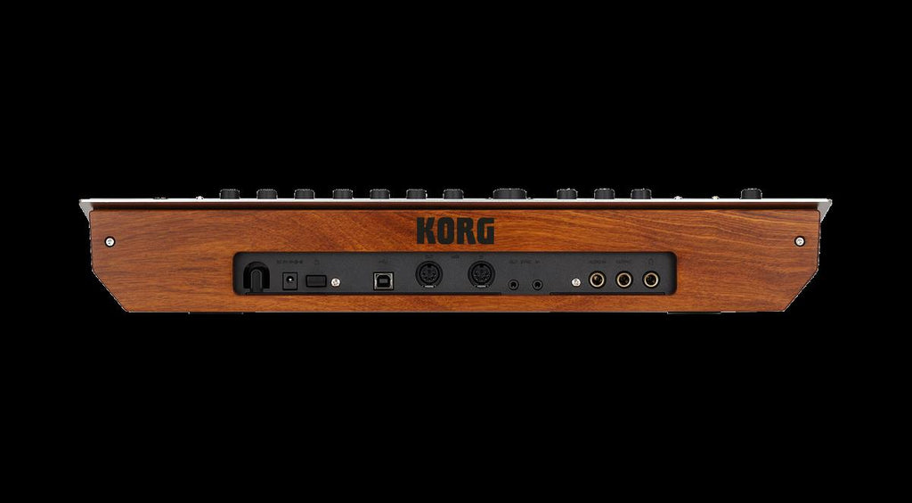 Korg Minilogue synthesizer keyboard with control knobs and keys, compact music instrument for sound design and synthesis.