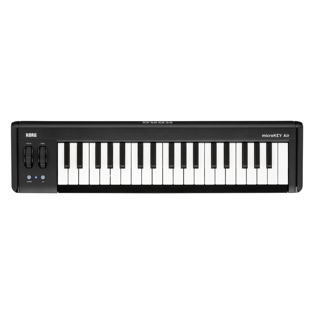 Korg microKEY Air-37 Bluetooth MIDI controller keyboard with 37 keys, compact design, and built-in connectivity features.