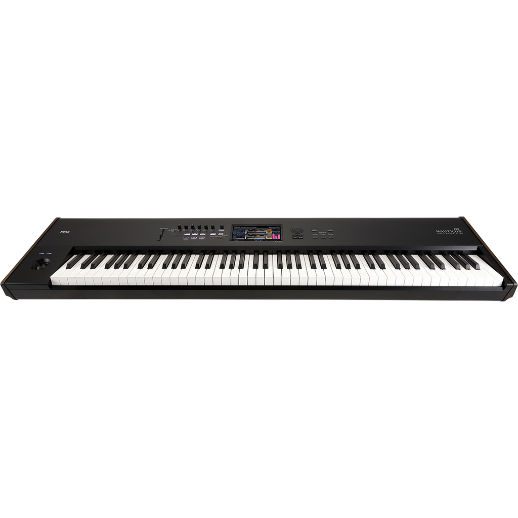 Korg Nautilus AT 88-key music workstation with aftertouch, featuring a sleek keyboard and advanced control interface.