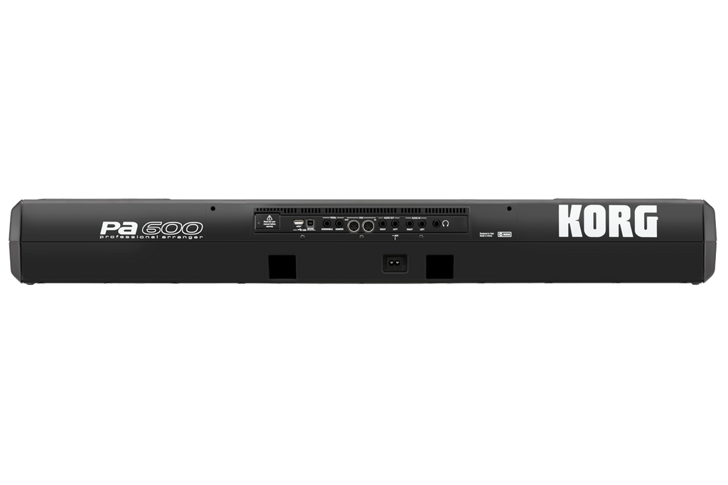 Korg PA600 professional arranger keyboard with multiple control knobs and a large display, designed for stage and performance use.
