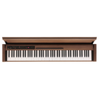 Korg Poetry 88-note hammer action digital piano with black finish, showing the keyboard and control panel.