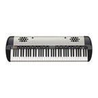 Korg SV-2 73-key stage vintage piano keyboard with built-in speaker system, showcasing its textured wood finish and control panel.