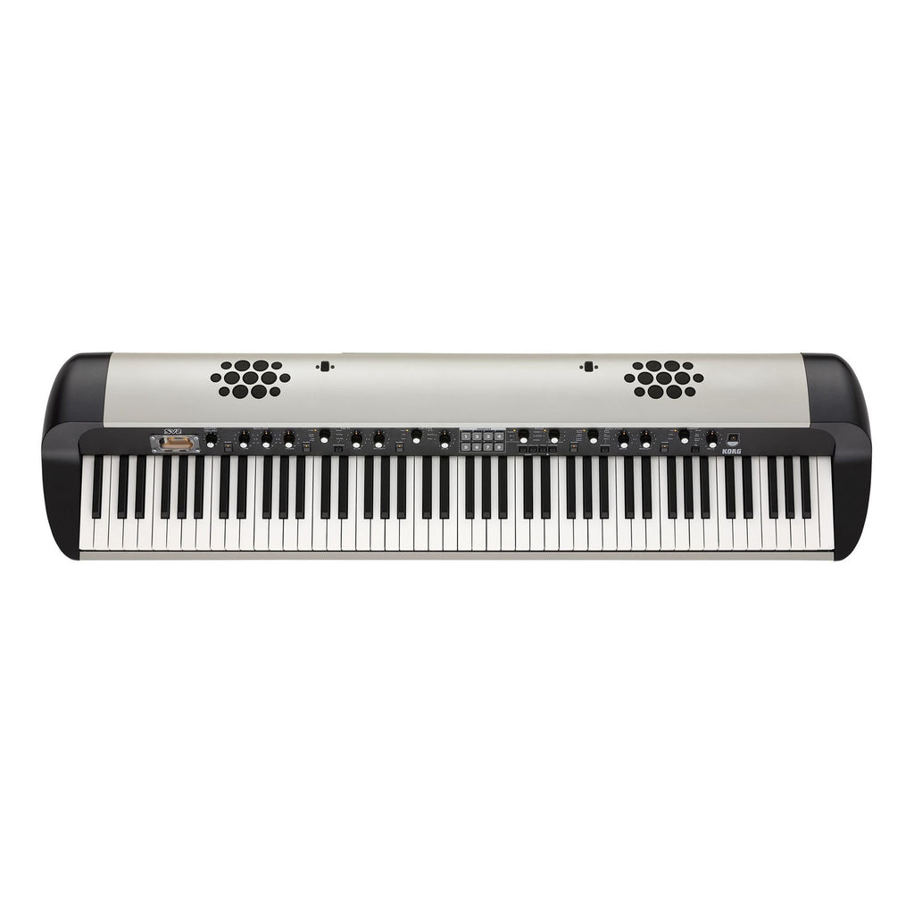 Korg SV-2 88-key stage vintage piano with built-in speaker system, featuring a classic design and realistic piano keys.