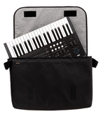 Korg Sequenz padded messenger bag for medium-size synthesizers and controllers, featuring durable fabric and adjustable strap.