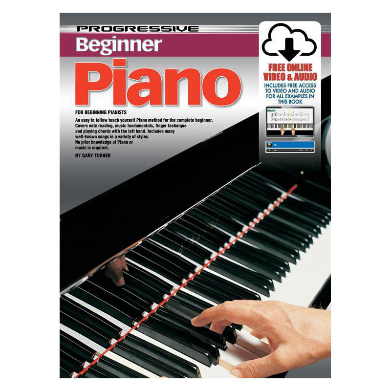 Progressive KPPBPX beginner piano book by Learn To Play Books with online media, featuring colorful sheet music on the cover.