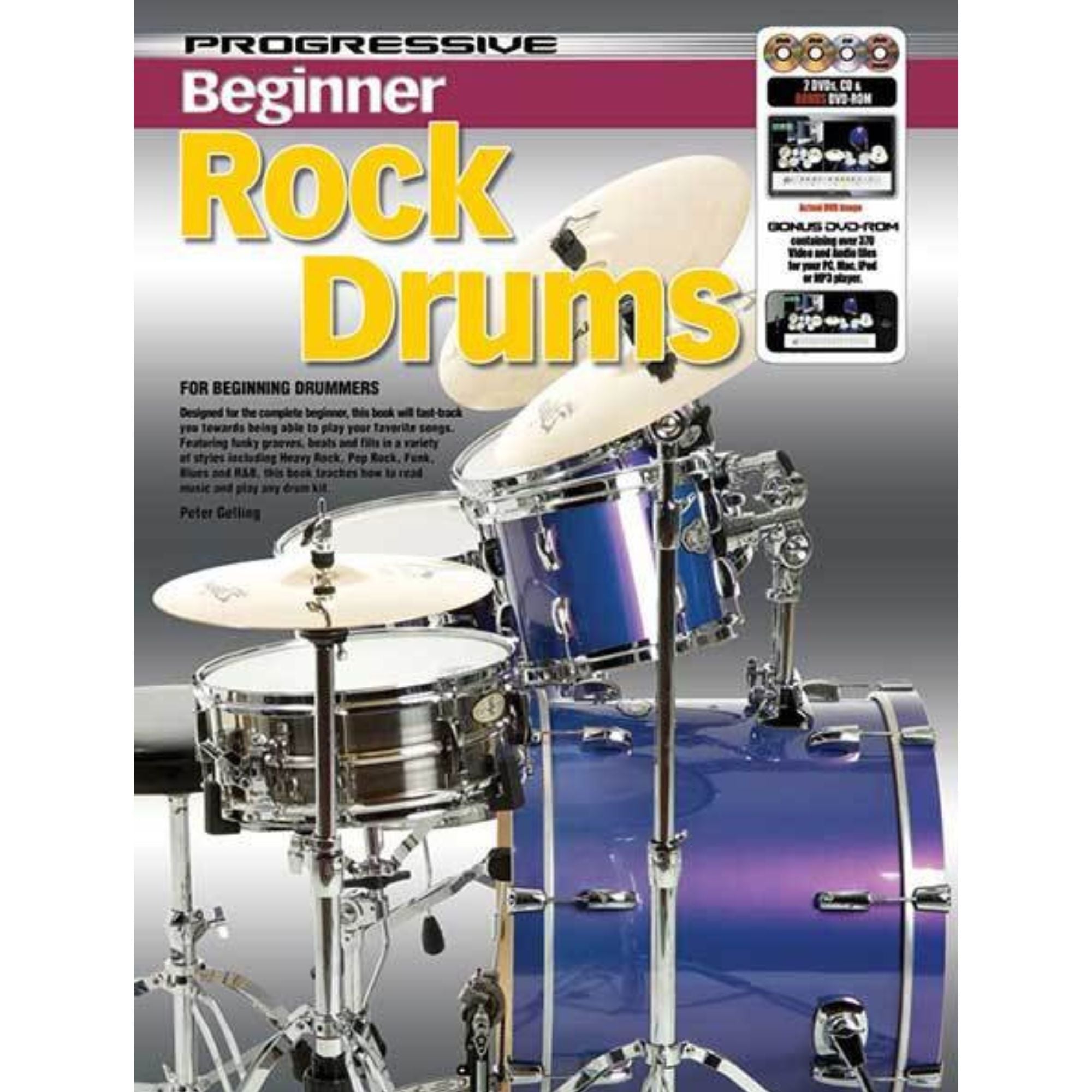 Beginner rock drumming book and CD/DVD by Learn To Play Books, featuring drum lessons for beginners.