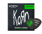 Jim Dunlop Korn Heavy Core Custom 7-string electric guitar strings 10-65 set, featuring durable metal winding and high tension.