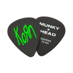 Jim Dunlop Korn Heavy Core Custom 7-string electric guitar strings with included picks, featuring black packaging and string details.