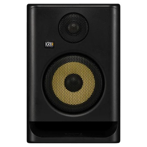 KRK Rokit RP5G5 5th Gen studio monitor speaker in black, showing the front grille and control panel.