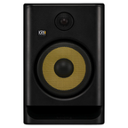 KRK Rokit RP8G5 5 Gen5 studio monitor speaker, black with yellow cone, showing front view and control panel.
