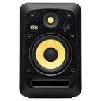 Black KRK V6 S4 6-inch studio monitor speaker by KRK Systems, showing the front view with the grille and control panel.