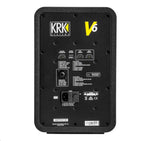 Black KRK V6 S4 6-inch studio monitor speaker by KRK Systems, shown in a side view on a stand.
