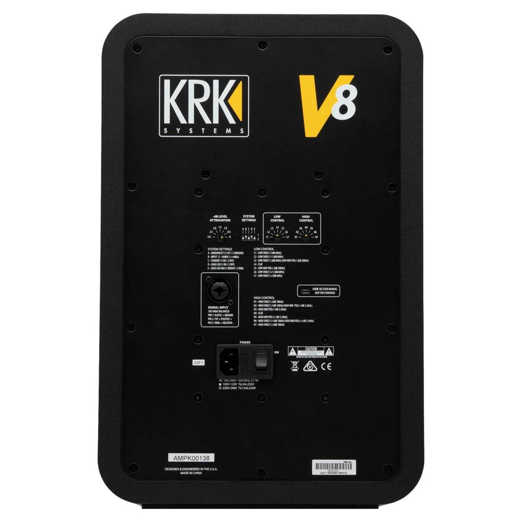 Black KRK V4 Series 8-inch studio monitor speaker, single unit, designed for professional music production and mixing.