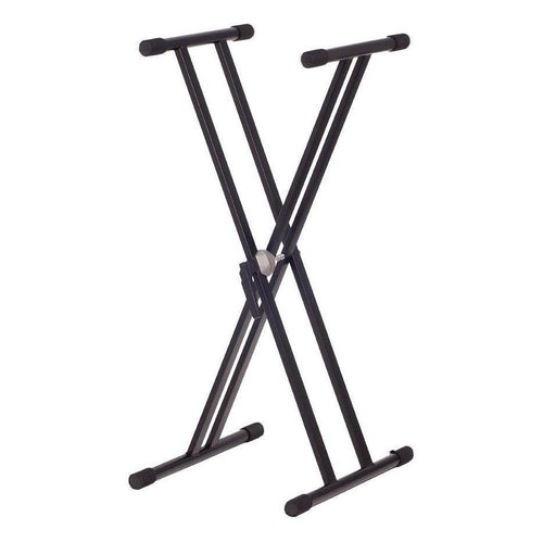 Xtreme KS128 double-braced keyboard stand supporting electronic keyboard on a stand with sturdy metal construction.