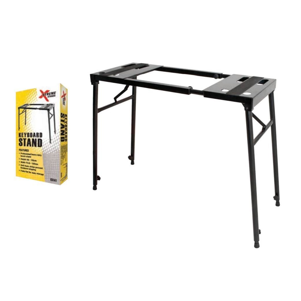Xtreme KS141 heavy duty bench-style keyboard stand in black with adjustable support for electronic musical keyboards.