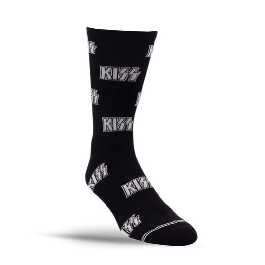 Perris Licensed Kiss All Over Logo Large Crew Socks in Black-1 Pair