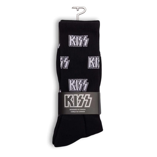 Perris Licensed Kiss All Over Logo Large Crew Socks in Black-1 Pair