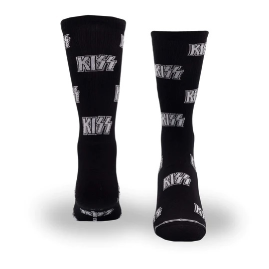 Perris Licensed Kiss All Over Logo Large Crew Socks in Black-1 Pair