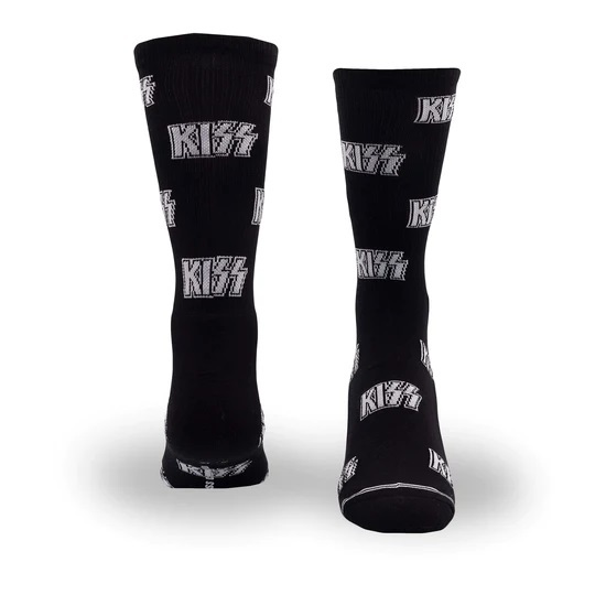Perris Licensed Kiss All Over Logo Large Crew Socks in Black-1 Pair