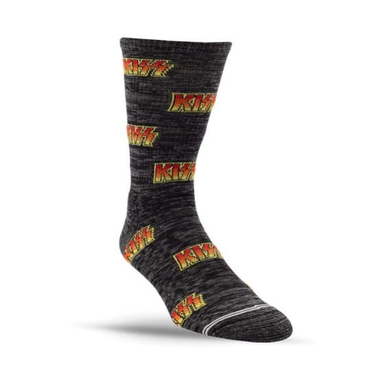 Perris Licensed Kiss All Over Logo Large Crew Socks in Charcoal-1 Pair