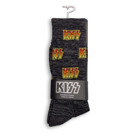 Perris Licensed Kiss All Over Logo Large Crew Socks in Charcoal-1 Pair