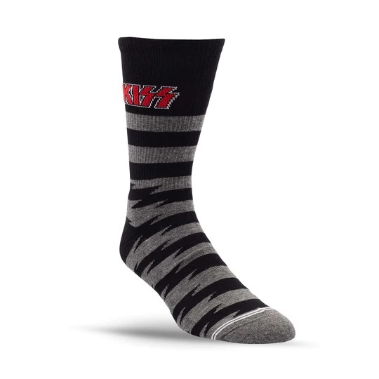 Perris Licensed Kiss Lightning Stripes Large Crew Socks in Charcoal-1 Pair