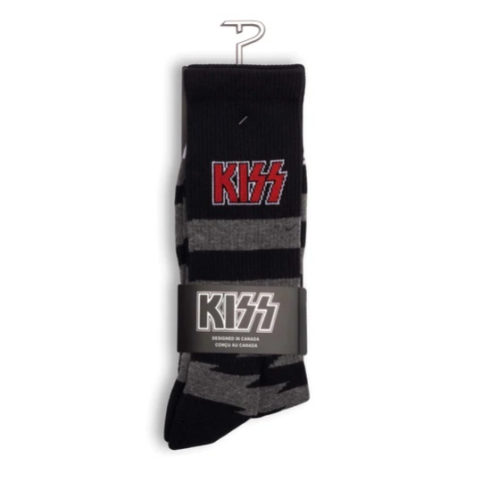 Perris Licensed Kiss Lightning Stripes Large Crew Socks in Charcoal-1 Pair