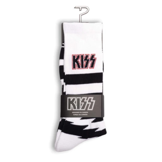 Perris Licensed Kiss Lightning Stripes Large Crew Socks in White-1 Pair