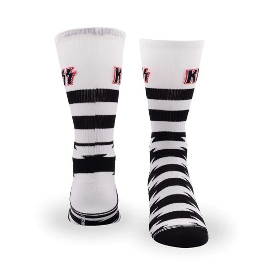 Perris Licensed Kiss Lightning Stripes Large Crew Socks in White-1 Pair
