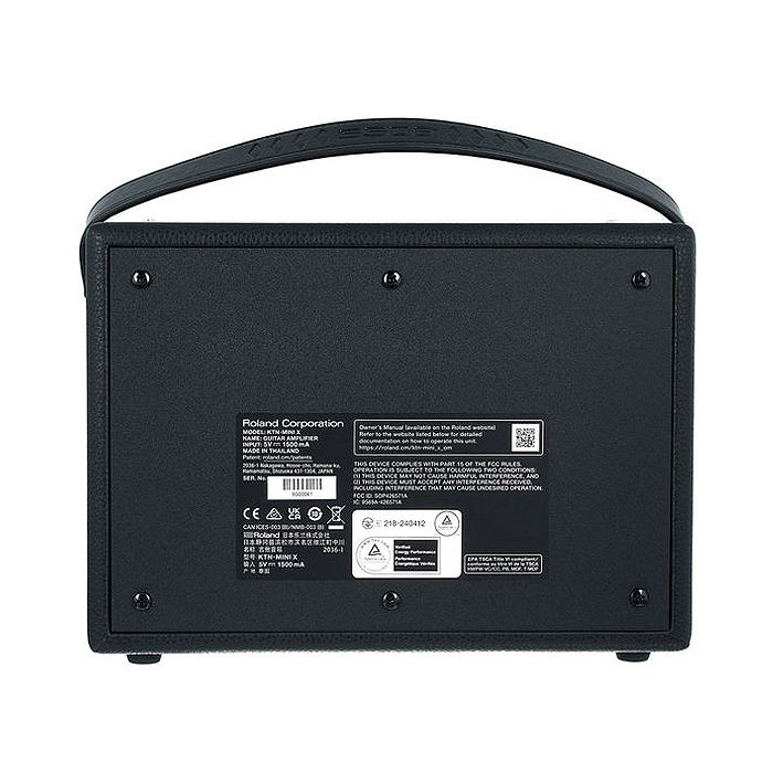 BOSS Katana Mini X Battery Guitar Amplifier with compact design, control knobs, and input jack for portable guitar sound.