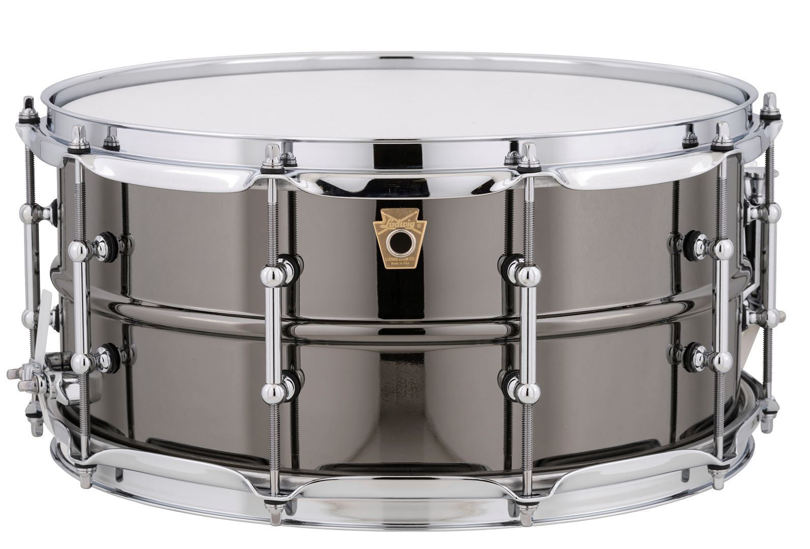 Ludwig L1LB417T 14x6.5 Inch Black Beauty Smooth Brass Shell Tube Lugs Snare Drum - Black Chrome