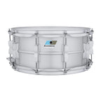 Ludwig Acrolite 14x6.5 snare drum with satin chrome hardware, showcasing its classic metal shell and sleek finish.
