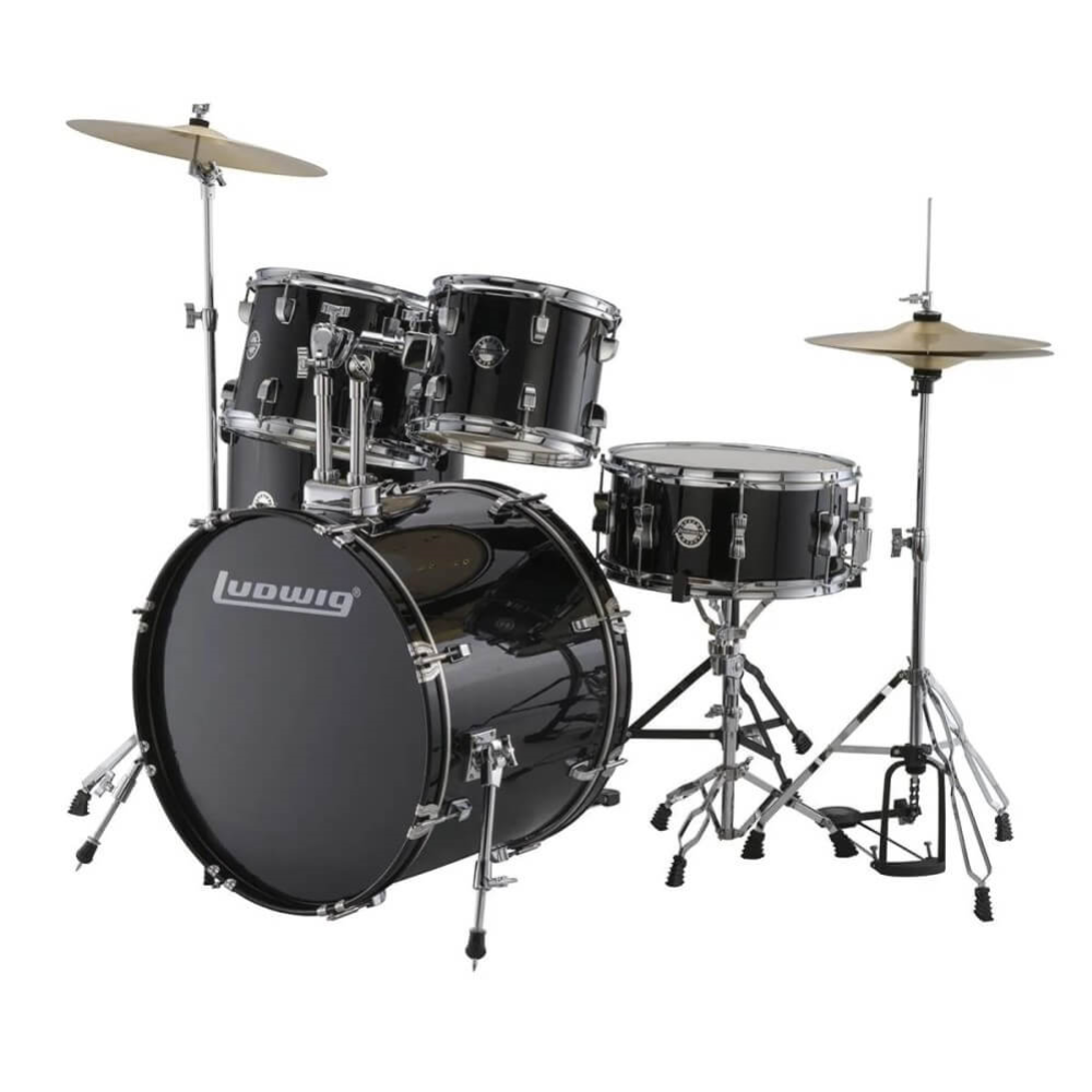 Ludwig Accent Fuse 20/10/12/14+14S 5Pce Drum Kit with Hardware & Cymbals - Black
