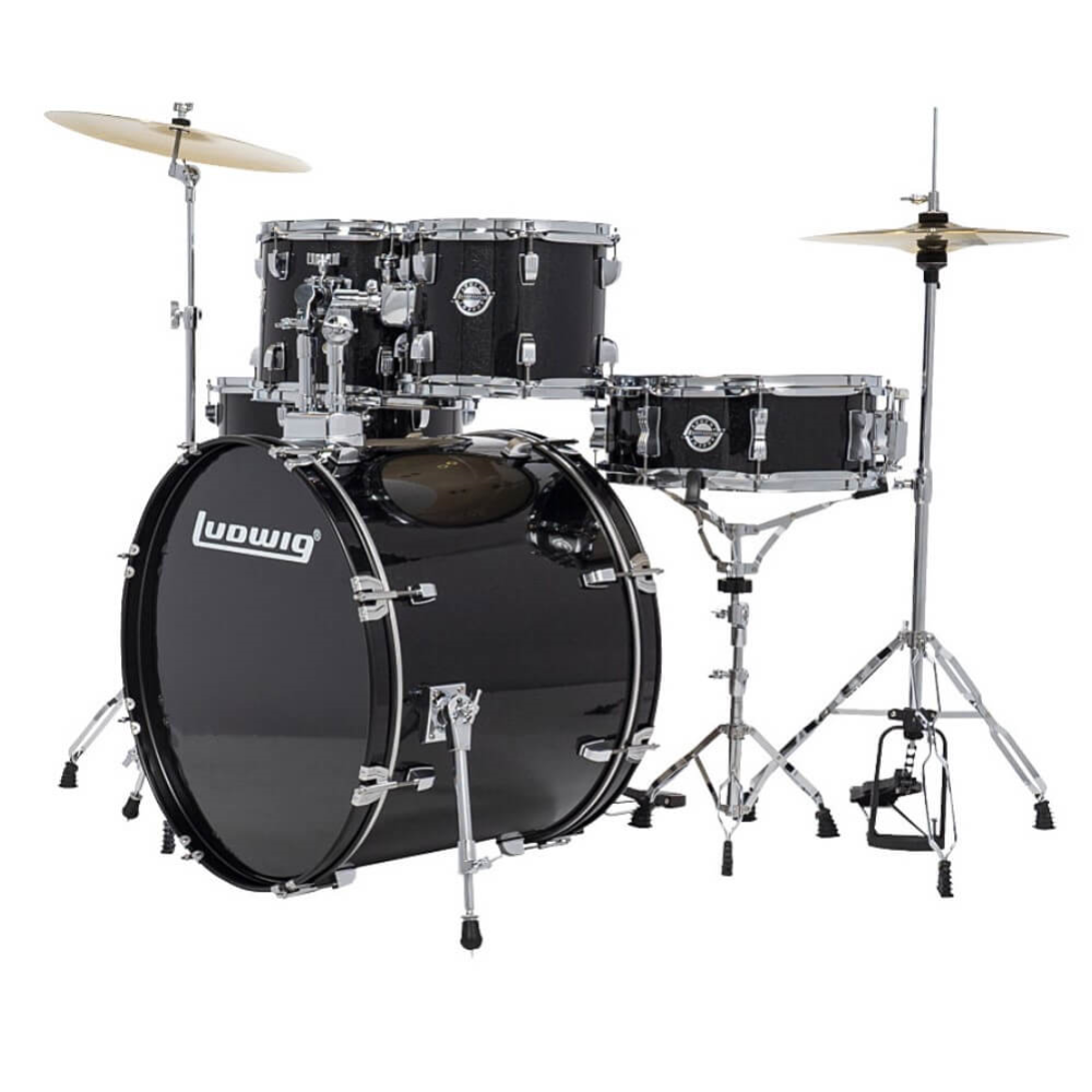 Ludwig Accent Drive 22/10/12/16+14S 5Pce Drum Kit with Hardware & Cymbals - Black