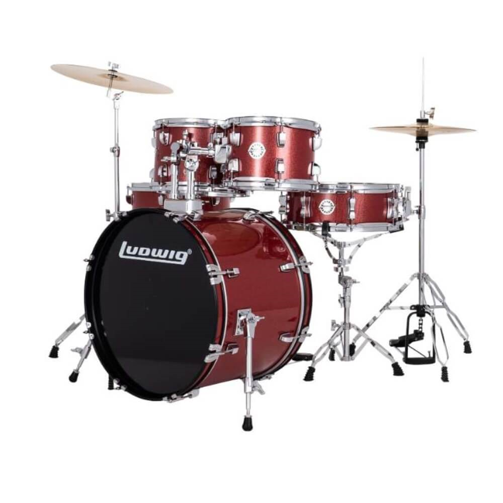 Ludwig Accent Drive 22/10/12/16+14S 5 Piece Drum Kit with Hardware & Cymbals - Red Sparkle