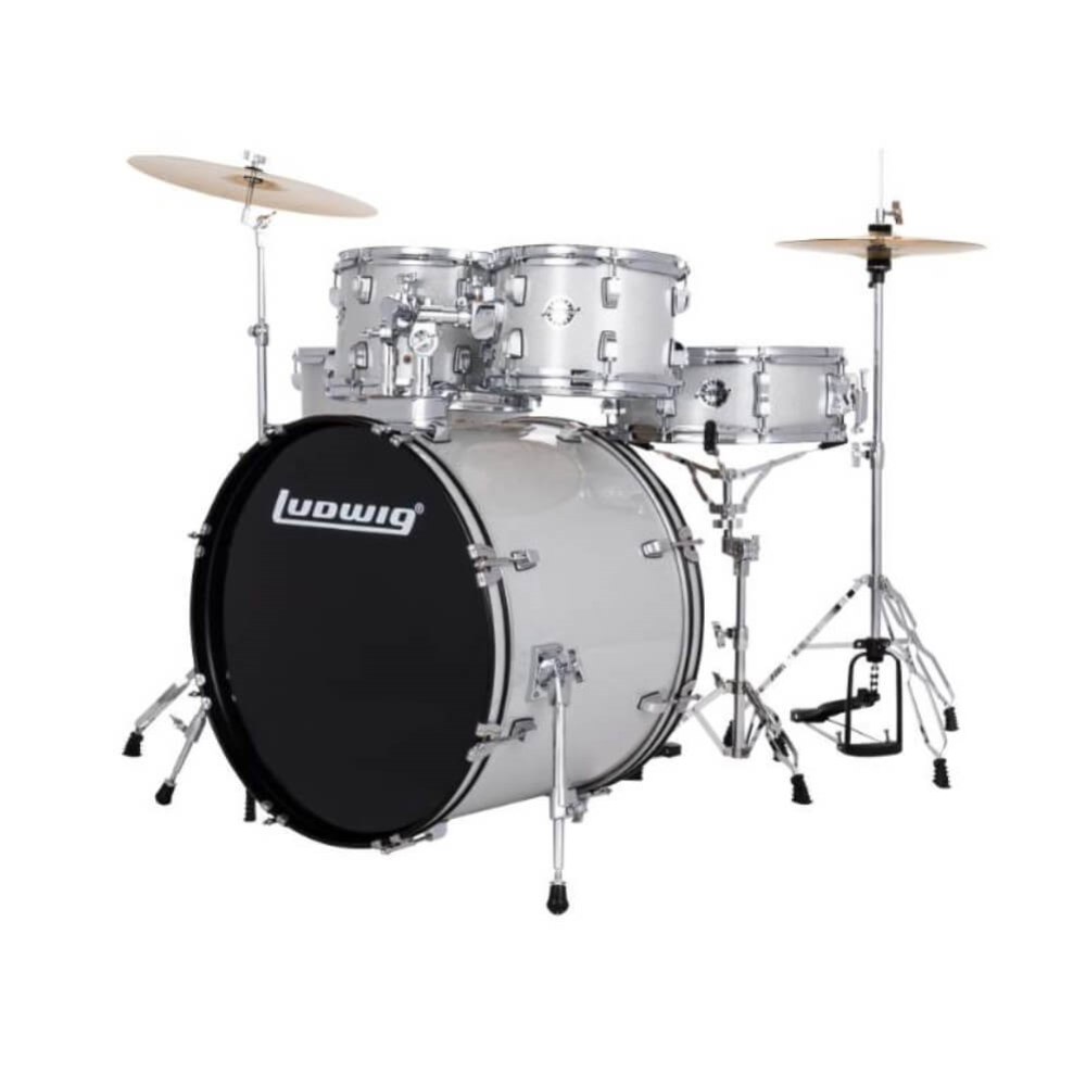 Ludwig Accent Drive 22/10/12/16+14S 5Pce Drum Kit with Hardware & Cymbals - Silver Sparkle